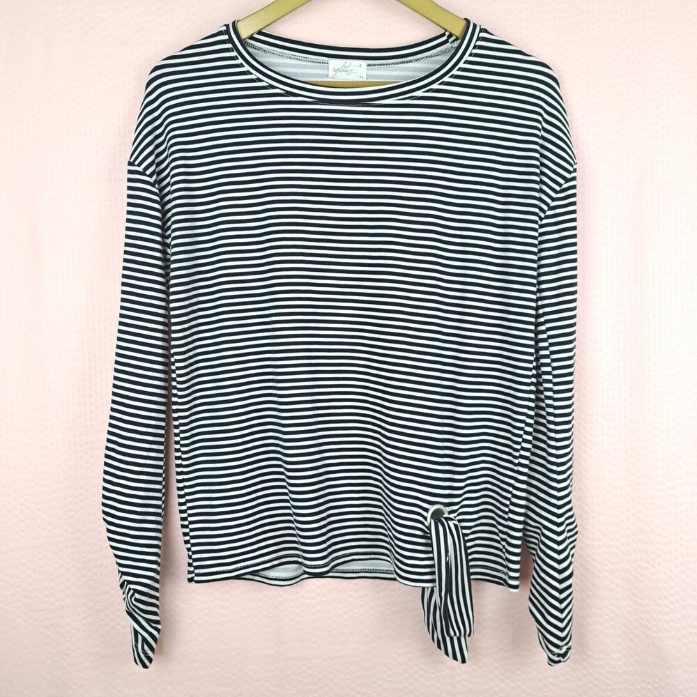Glitz Comfort Knit Stretch Pullover Black White Women Size M Knot Accent